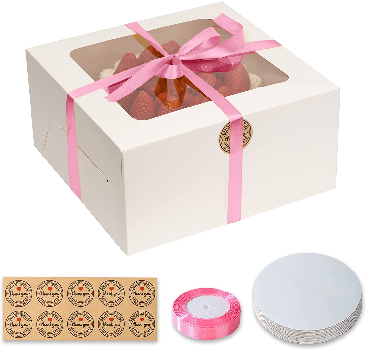 Get Bulk 10x10x5 Cake Boxes with Window, Cake Boards and Pink Ribbon – Haus  Spirit